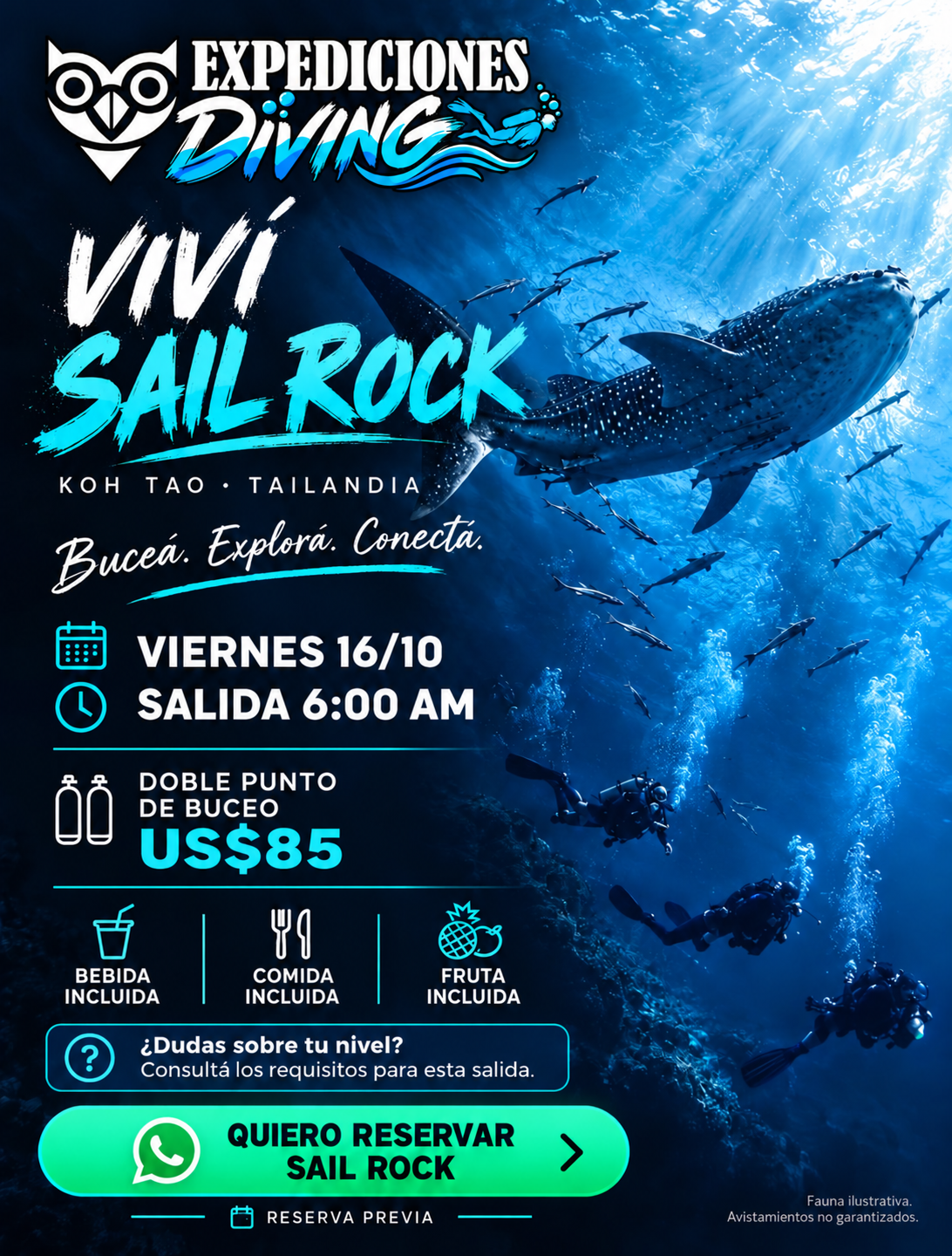 Sail Rock — viernes 16/10, salida 6:00 AM, doble punto de buceo